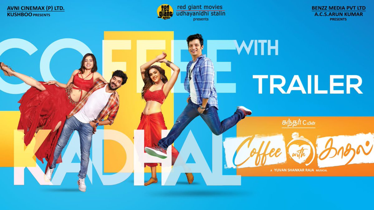 Enjoy the ☕️ of coffee filled with laughter, romance and drama. Here’s the trailer of #CoffeeWithKadhal - youtu.be/TeV1FNneuXg #SundarC @thisisysr @khushsundar @Udhaystalin #AvniCinemax @JiivaOfficial @Actor_Jai @Act_Srikanth @ImMalvikaSharma @Actor_Amritha