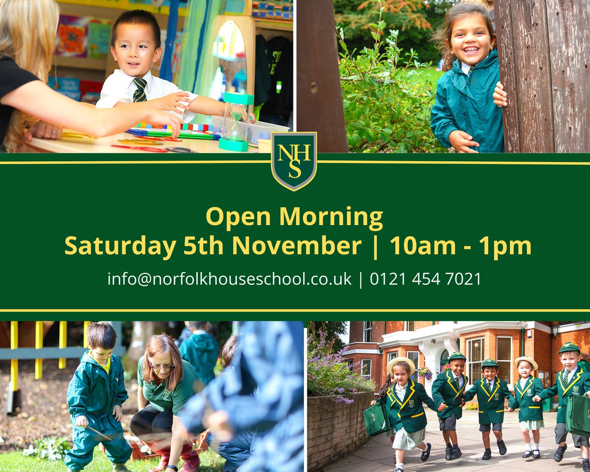 Prospective parents are warmly invited to our Open Morning on Saturday 5th November.
You will get the opportunity to take a tour of our facilities, meet our teachers and find out more about our unique family feel environment in which our pupils thrive.
norfolkhouseschool.co.uk
