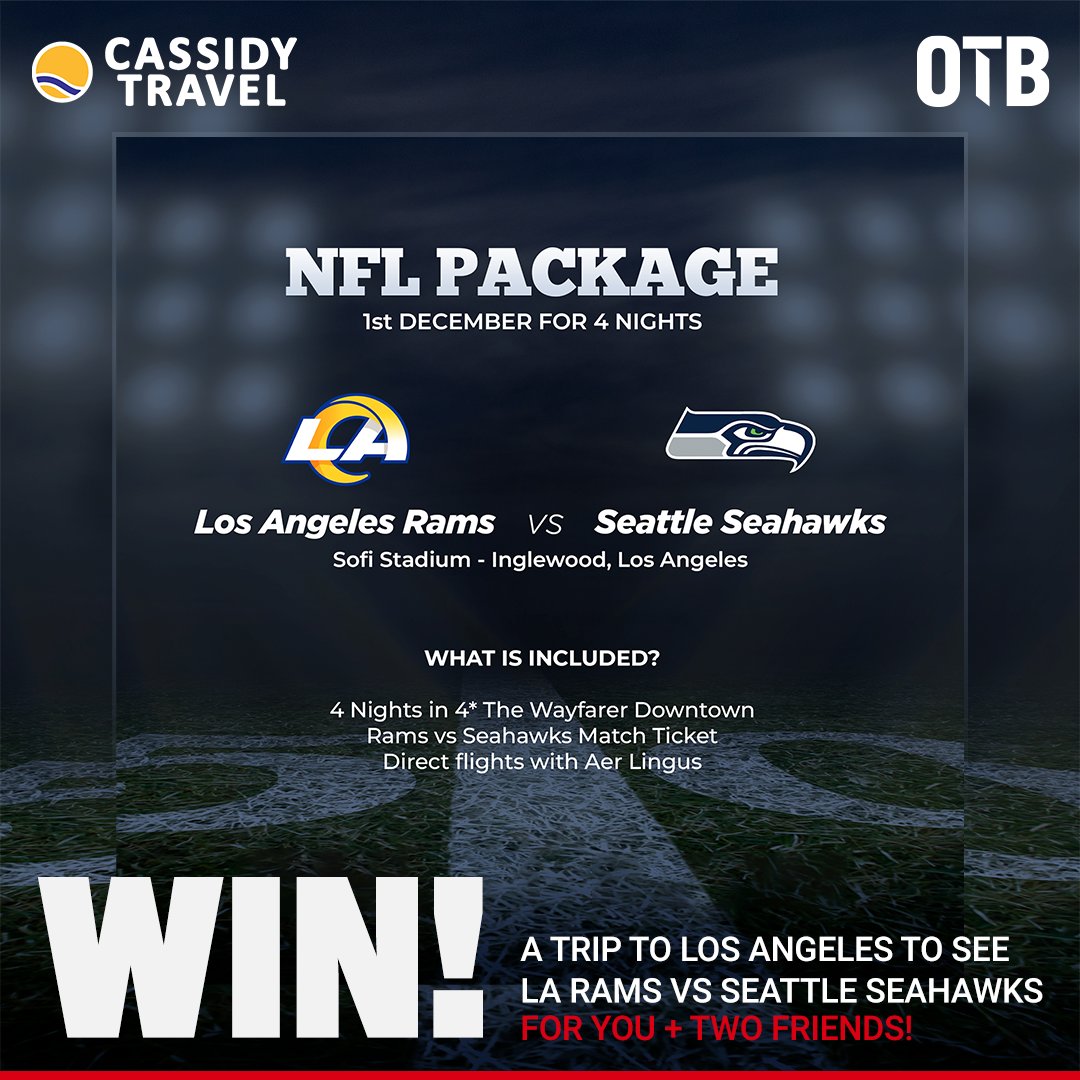 🚨 WIN A TRIP TO THE U.S. 🚨 You and a friend could be jetting off with @cassidytravel to Los Angeles for 4 nights and also going to see the LA Rams vs. Seattle Seahawks 🏈 To be in for a chance to win, just follow @cassidytravel on Twitter and retweet this competition post ⭐