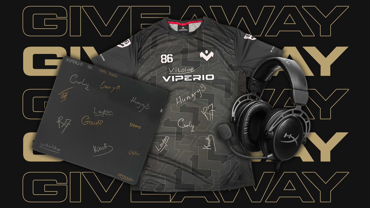 𝗩𝗶𝗽𝗲𝗿𝗶𝗼 𝟴𝟲 #R6NPL 𝗚𝗶𝘃𝗲𝗮𝘄𝗮𝘆

Win a signed jersey, player + talent signed HyperX mousemat &amp; a HyperX headset!

𝗛𝗼𝘄 𝘁𝗼 𝗘𝗻𝘁𝗲𝗿
1. Follow <a href="/viperioesports/">Viperio</a>, @rainbow6_UK &amp; <a href="/HyperX/">HyperX</a>.
2. Retweet this Tweet 🔄
3. Tag a friend below ⬇️

Winner announced in 2 weeks!