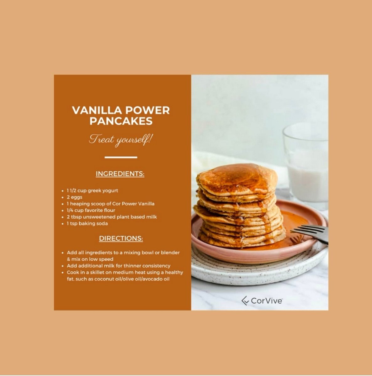 CorviveCorp's tweet photo. Treat yo' self! Celebrate national pancake day in a delicious and healthy way. Give it some POW with CorPower Vanilla! (Its the little things)
https://t.co/3TuEBGFGqW
#CorPower #NationalPancakeDay #Vanilla #Delicious #AllNatural #Collagen #madeintheUSA #loveservecare https://t.co/7ZjlTOdwU8
