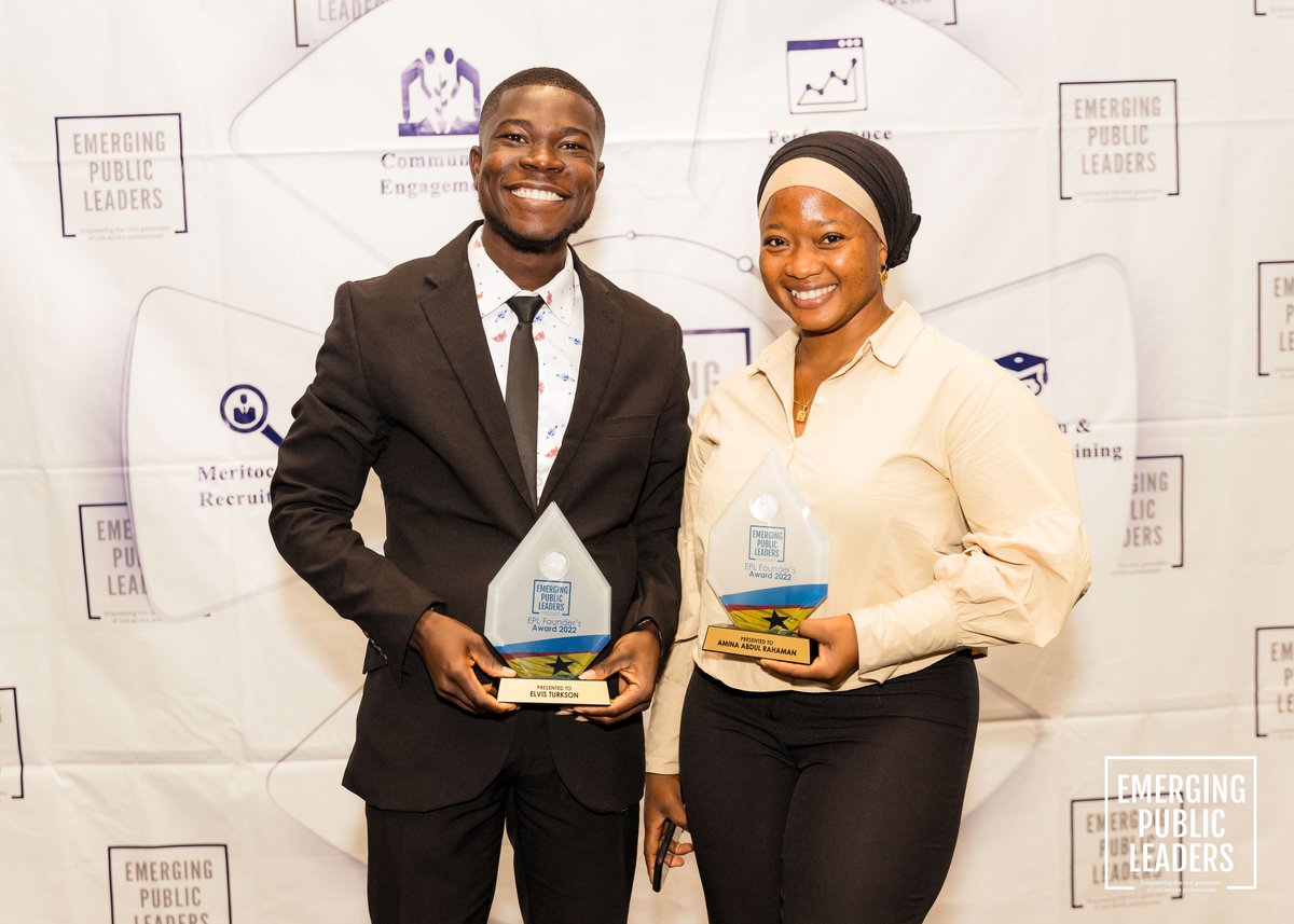 EPLeaders's tweet photo. Emerging Public Leaders congratulates our fellows, Amina Abdul Rahaman and Elvis Turkson, as the fourth recipients of the EPL Founder's Award.
Congratulations! We know this is only the beginning of all the amazing things you will do as fellows and as public servants! https://t.co/52marw4ldV