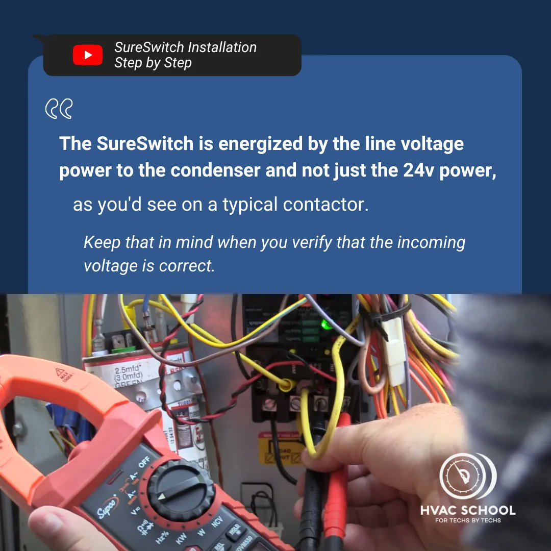 HVACRSchool's tweet photo. If you use the SureSwitch to replace a contactor, be aware that it doesn’t just rely on 24v power.
You can watch me install the SureSwitch step by step on the HVAC School YouTube channel.
#hvac #sureswitch #voltage #contactor https://t.co/BdpympKFtv