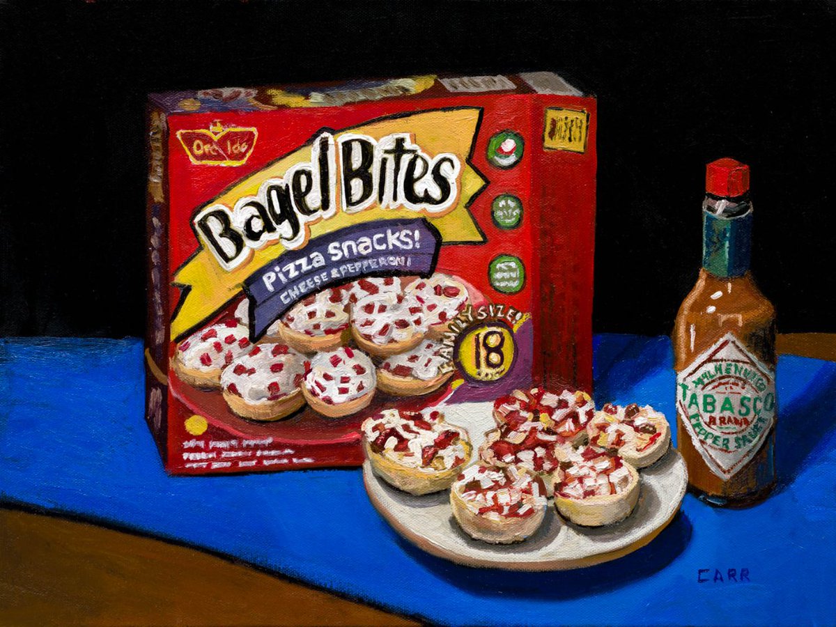 My Oil painting of Bagel Bites!