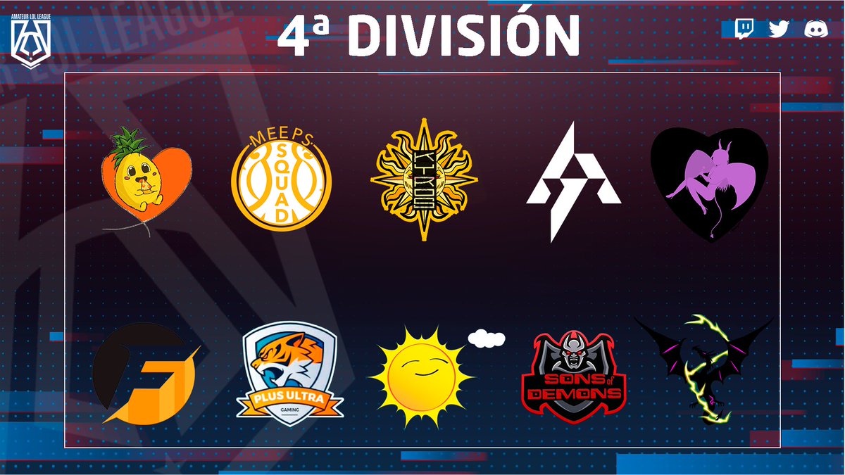 Os presentamos a los aspirantes que competirán en nuestra #4ªDivisión de la <a href="/ALL_lolleague/">ALL - Amateur Lol League</a> 

¿Quien creéis que será el equipo ganador?

#Temporada6 #4ªDivisión #ALL