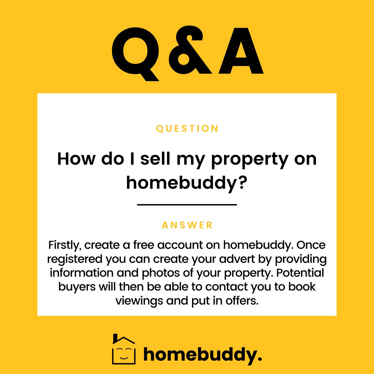 How to use homebuddy... 

We have made selling your property privately an easy process, simply set up your account today and follow the step-by-step guide on our 'How it Works' page.

homebuddy.co.uk

#homebuddy #homebuddyuk #sellyourhome