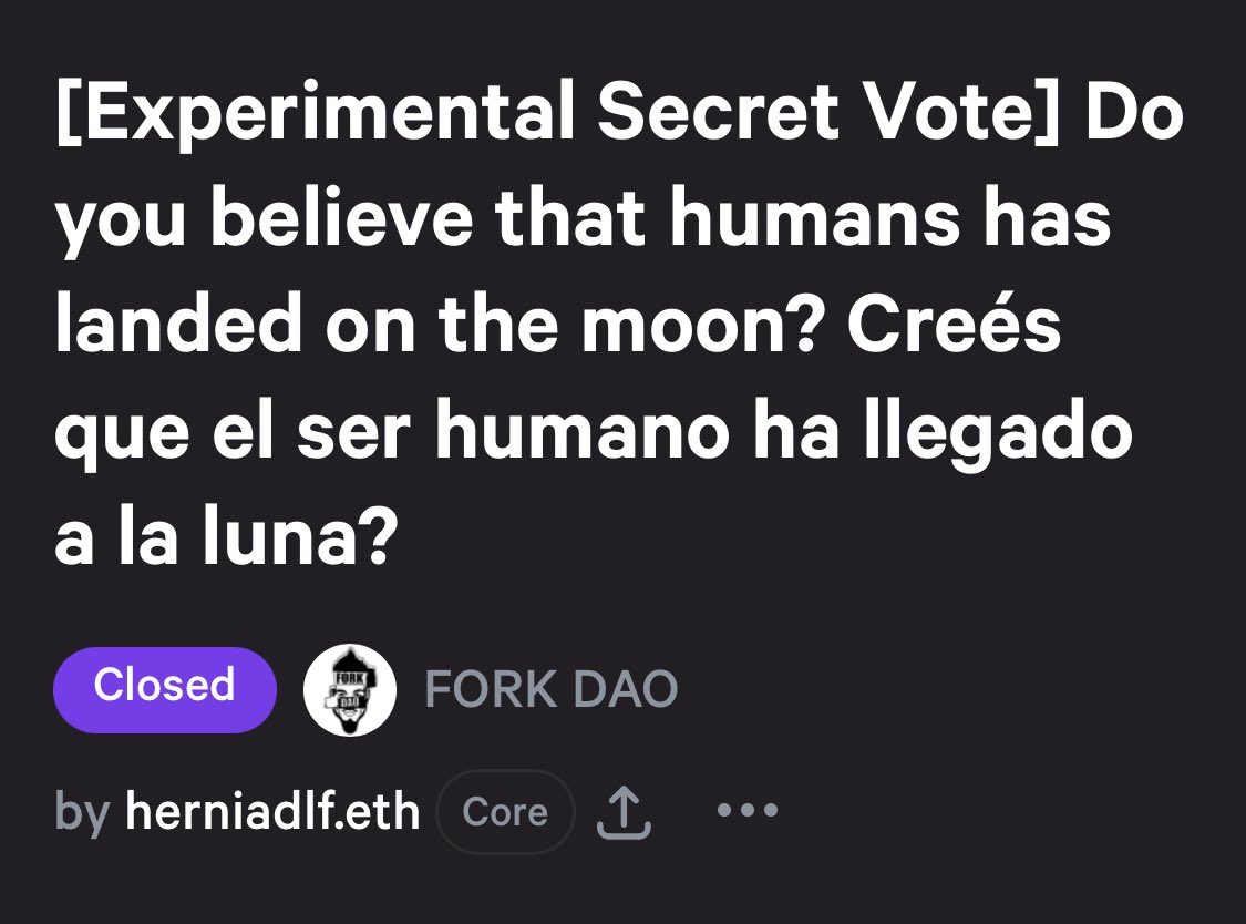 ForkDAOes's tweet photo. Buen dia comunidad! ☀️
Desde FORK DAO seguimos poniendo a prueba la web3.💥
🗳️Acaba de terminar una encuesta en snapshot que permitía el voto anónimo (Gracias a Sismo Badges) y a prueba de sybils (Gracias a Proof of Humanity!)🗳️
📍@Sismo_eth @PoHDAO
#SISMO
#ProofOfHumanity https://t.co/S4FZwYv6x0