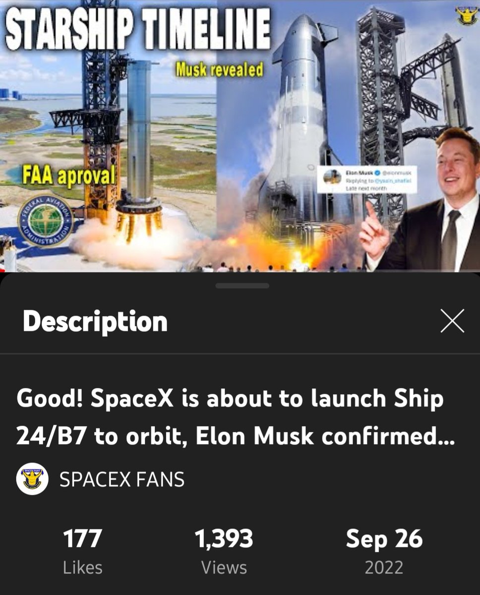 MK22_2023's tweet photo. #SpaceXfans over on YouTube!
@elonmusk https://t.co/zFYroAdkcB