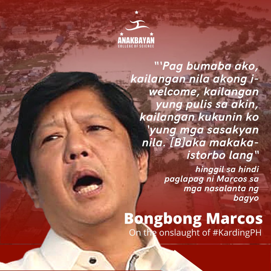 anakbayanCS's tweet photo. Pinatutunayan ng Karding at ng mga nagdaang unos na ang danas ng mamamayan sa sakuna ay politikal. Kaya’t kung walang pampulitikang-lakas na tumugon ang rehimeng Marcos, babangon ang masa upang bumuo ng malakas na pampulitikang pwersa upang panagutin sila sa kanilang pagkukulang. https://t.co/sSW4xlq87V