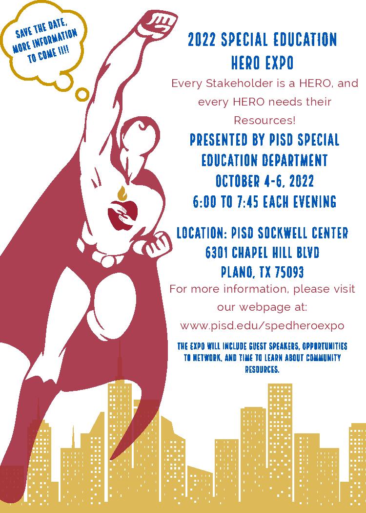 IsaacsECS's tweet photo. Special Education Hero Expo
The Special Education Department is excited to announce the 2022 Special Education Expo for Plano ISD parents/guardians, October 4-6 at Sockwell Center. Visit https://t.co/X6JuhUYro0 to learn more.
#believepisd #dedicatingtocaring #PISDstrong https://t.co/JDgkRc7HYF