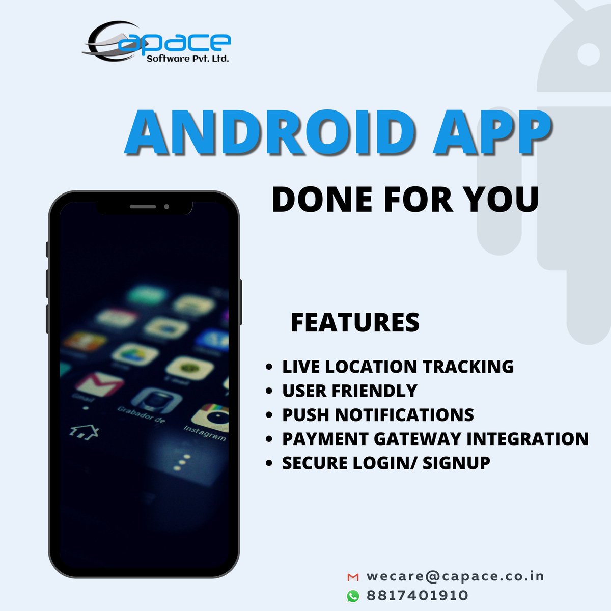 capacesoftware's tweet photo. "Android App Development " We help you to create the best apps that suit your business
contact us on wecare@capace.co.in
/Whatsapp me @ 8817401910
#applicationdevelopment #coder #marketing #uiuxdesign #javascript #application #entrepreneur #capace #capacesoftware https://t.co/4Zxxz963KM