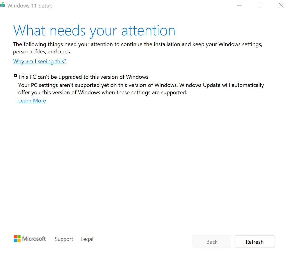 JayTBennett's tweet photo. Brand new Surface Pro 8 can't get Windows 11 22H2. No idea what out of the box settings are preventing it and this message isn't super helpful 🥲 https://t.co/28fdVHCtf5