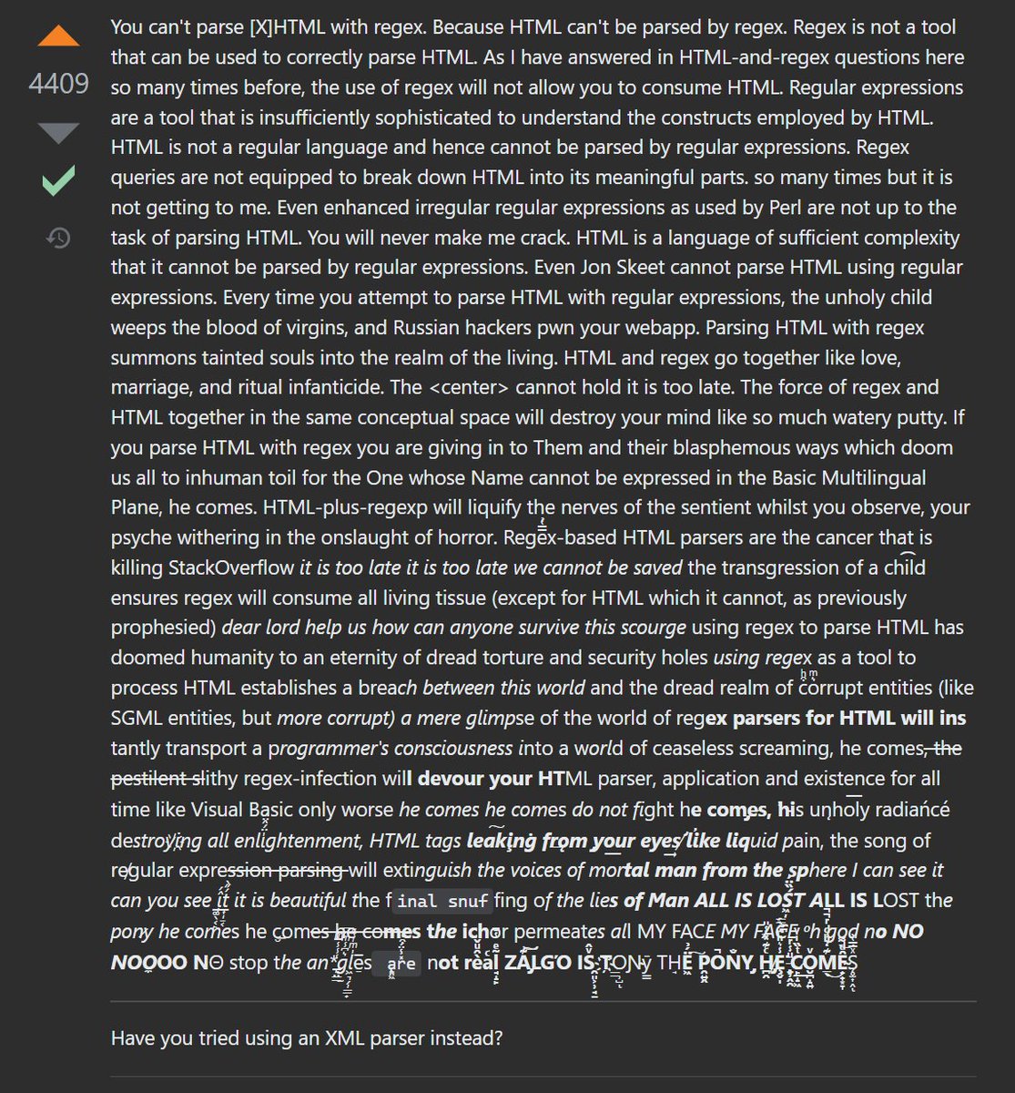 @Nick_Craver@infosec.exchange (@nick_craver) on Twitter photo Still one of the best answers on the internet: stackoverflow.com/questions/1732… Still one of the best answers on the internet: stackoverflow.com/questions/1732…