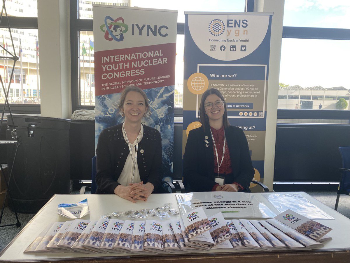 IYNC at the 66th <a href="/iaeaorg/">IAEA - International Atomic Energy Agency ⚛️</a> General Conference this week where we are showcasing our activities. It is a pleasure to meet our friends from <a href="/ens_ygn/">ENS-YGN</a> !