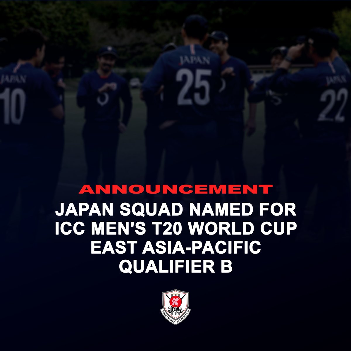 🚨 ANNOUNCEMENT

Head Coach Dhugal Bedingfield has announced his squad for the ICC T20 World Cup East Asia Qualifier to be held in Japan from 15 – 18 October.

cricket.or.jp/archives/20450

#japancricket #cricket #クリケット #日本代表