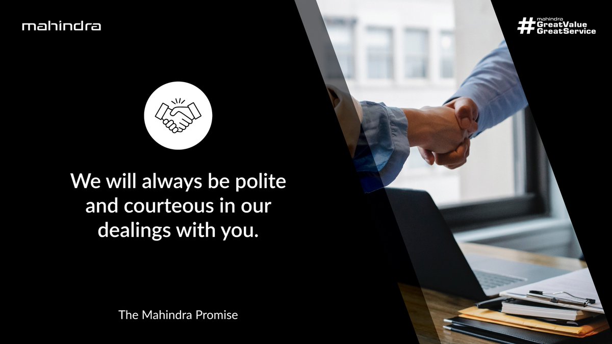 Mahindra_SA's tweet photo. At Mahindra, politeness and courteousness is part of our DNA. We vow to be friendly, diplomatic and respectful, always.
#MahindraSA #GVGS #UnleashTheExplorerInYou #GreatValueGreatService https://t.co/ftX0HYYraM