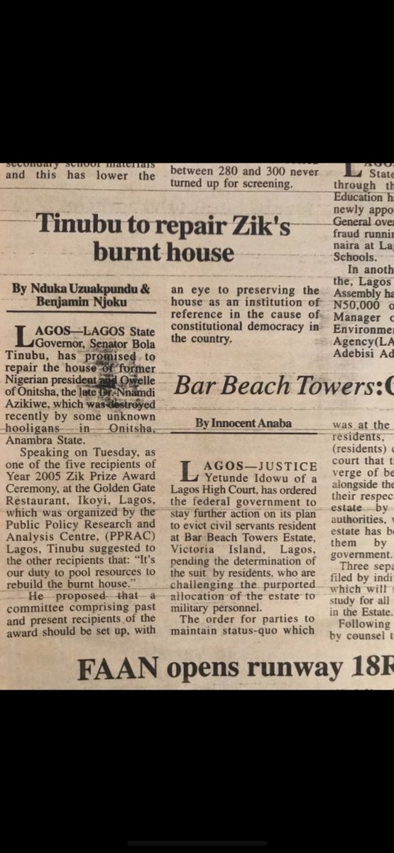 fkeyamo's tweet photo. In 2005, whilst he was Gov. of Lagos, a detribalised @officialABAT undertook the task to rebuild the house of Dr. Nnamdi Azikiwe which was burnt by unknown hooligans in onitsha. This is the man; this is his history. Check out the link to the story https://t.co/ngPjxkVnTR https://t.co/aiiiwPHUox