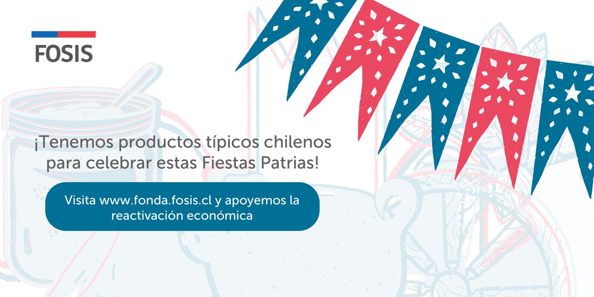 FOSIS_Chile's tweet photo. La #FondaFOSIS no se detiene 🇨🇱💞

Hasta el 30 de septiembre estará disponible la plataforma digital del FOSIS, que reúne cerca de 200 emprendimientos que ofrecen productos típicos chilenos para seguir disfrutando en este mes de la patria.

👉 https://t.co/KmbMs17afI https://t.co/Xv8jNcgYRO