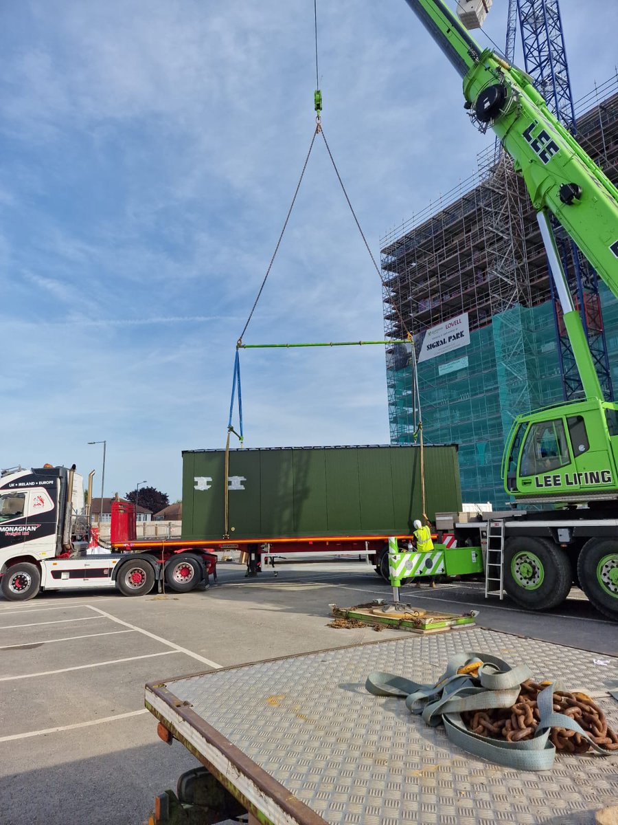ampsail's tweet photo. Last week we positioned our temporary packaged plantroom/energy centre.

It arrived in two modular sections which were fabricated in the workshop and sent to site and then craned into position.

#loveconstruction https://t.co/gFqyEDi9CT