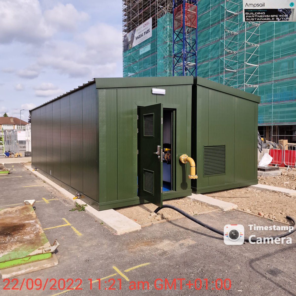 ampsail's tweet photo. Last week we positioned our temporary packaged plantroom/energy centre.

It arrived in two modular sections which were fabricated in the workshop and sent to site and then craned into position.

#loveconstruction https://t.co/gFqyEDi9CT