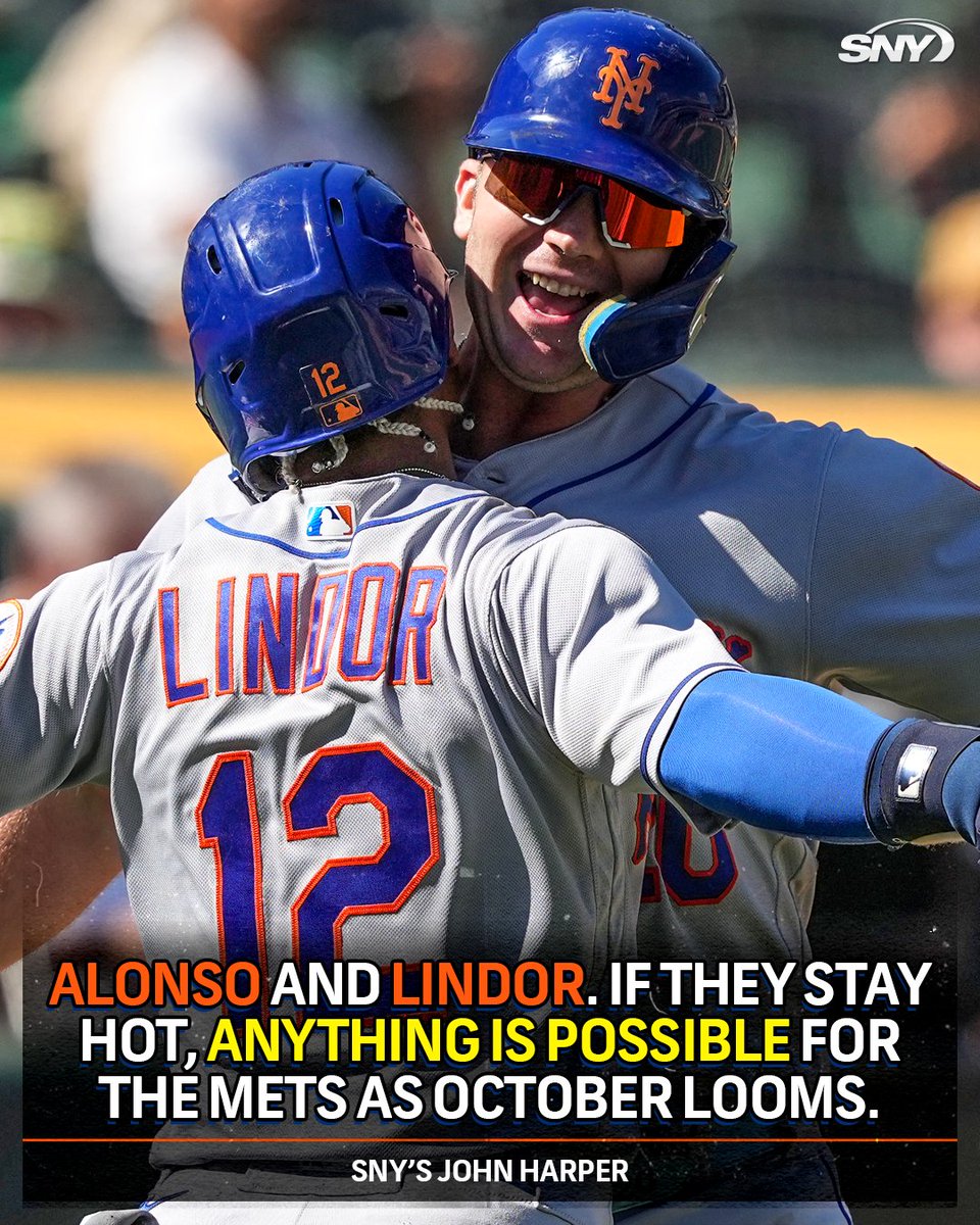 SNY_Mets's tweet photo. Pete Alonso and Francisco Lindor are heating up at the perfect time for the Mets as the season reaches a fever pitch 👊👊 https://t.co/6jujT0oO27 https://t.co/LF5lCV9N73