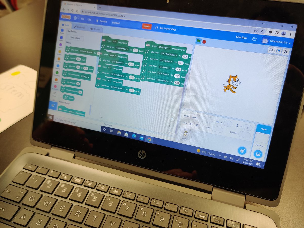 bquentin3's tweet photo. STEM lab round 2 starts today @Sinclair_ES! 4th grade is creating @scratch projects with the music and @makeymakey extensions as the first step in their musical instrument building challenge. https://t.co/88ltER2kBF
