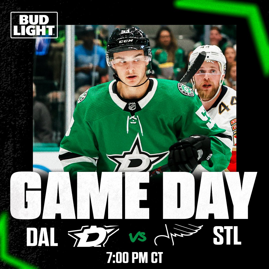 DallasStars's tweet photo. We’ve waited a whole summer to say this…

IT’S (preseason) GAME DAY! 

🆚 St. Louis Blues
⏰ 7:00pm
📍 @AACenter 
💻 SURPRISE! 🎉 

💻 We’re streaming our preseason opener on https://t.co/xdeoKG3ZmA! 💻

@budlight | #TexasHockey https://t.co/XYlQxFTinV