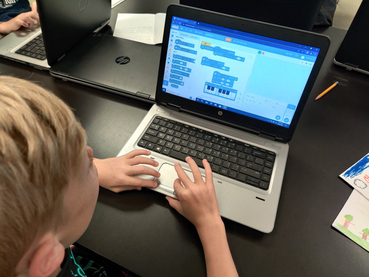 bquentin3's tweet photo. STEM lab round 2 starts today @Sinclair_ES! 4th grade is creating @scratch projects with the music and @makeymakey extensions as the first step in their musical instrument building challenge. https://t.co/88ltER2kBF