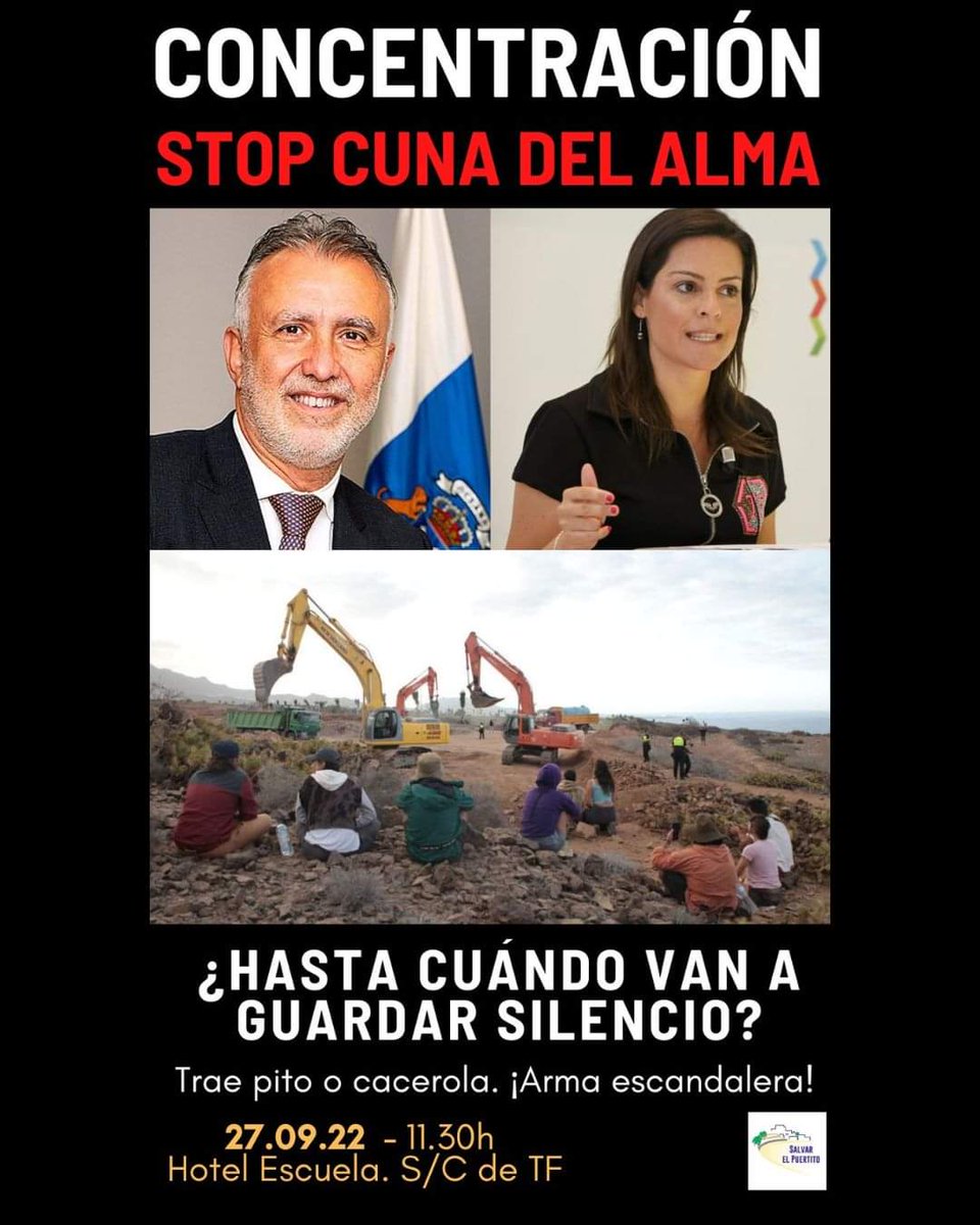 📍 Concentración contra #CunaDelAlma , mañana martes 27.09.2022 a las 11:30 en el  Hotel Escuela de Santa Cruz de Tenerife. 

#ElPuertitoNoSeToca #SalvarElPuertito  #CanariasSeDefiende