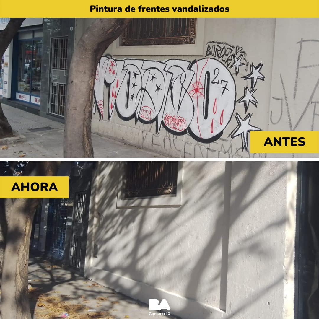 PINTAMOS TU FRENTE VANDALIZADO 👇🏻

🎨 Si vandalizaron con pintadas o grafittis el frente de tu casa, edificio o local, podés cargar la solicitud por la App 147 o a través del siguiente link: gestioncolaborativa.buenosaires.gob.ar/prestaciones (Opción: Pinturas de frentes.)