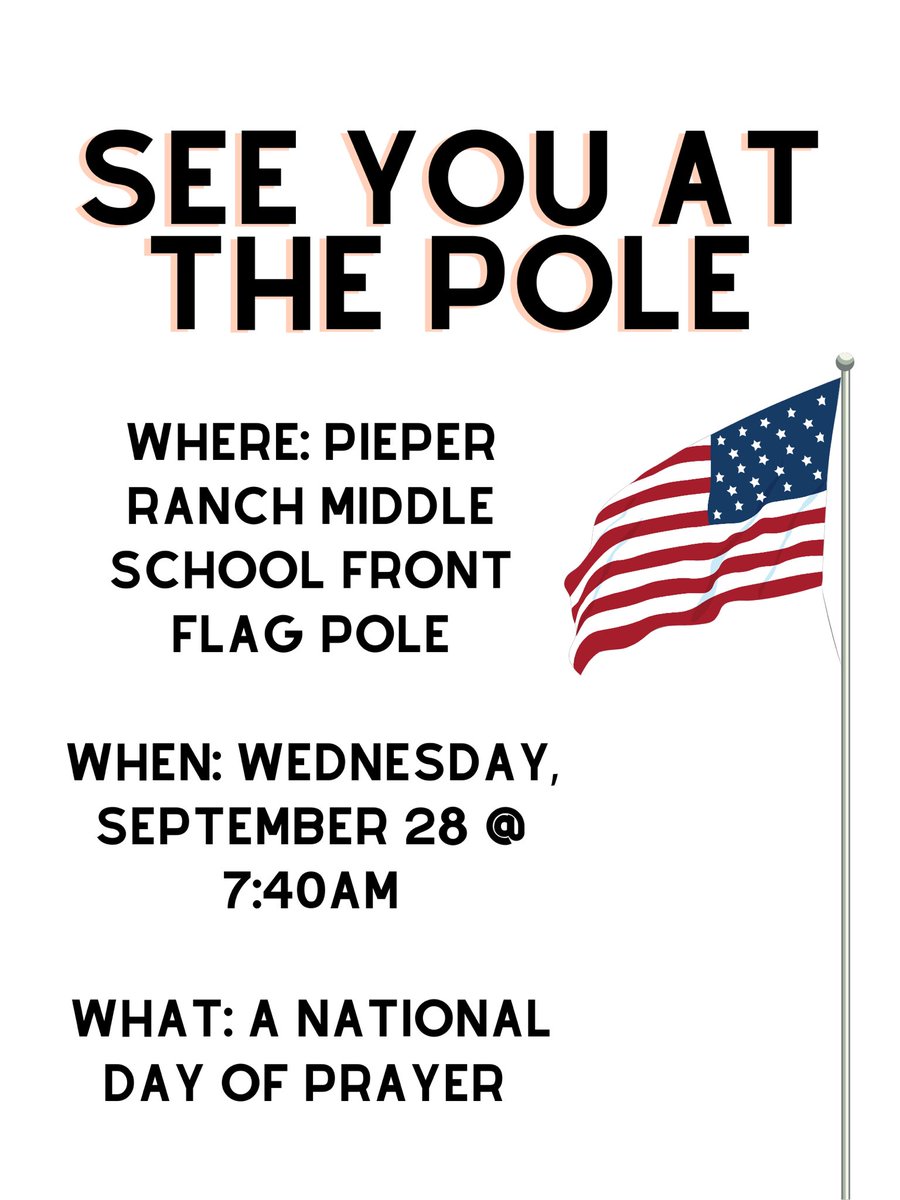 PieperFca's tweet photo. See You at the Pole UPDATE:
We will be joining our MS at 7:40am to have our National Day of Prayer! https://t.co/0zt2gzxxup