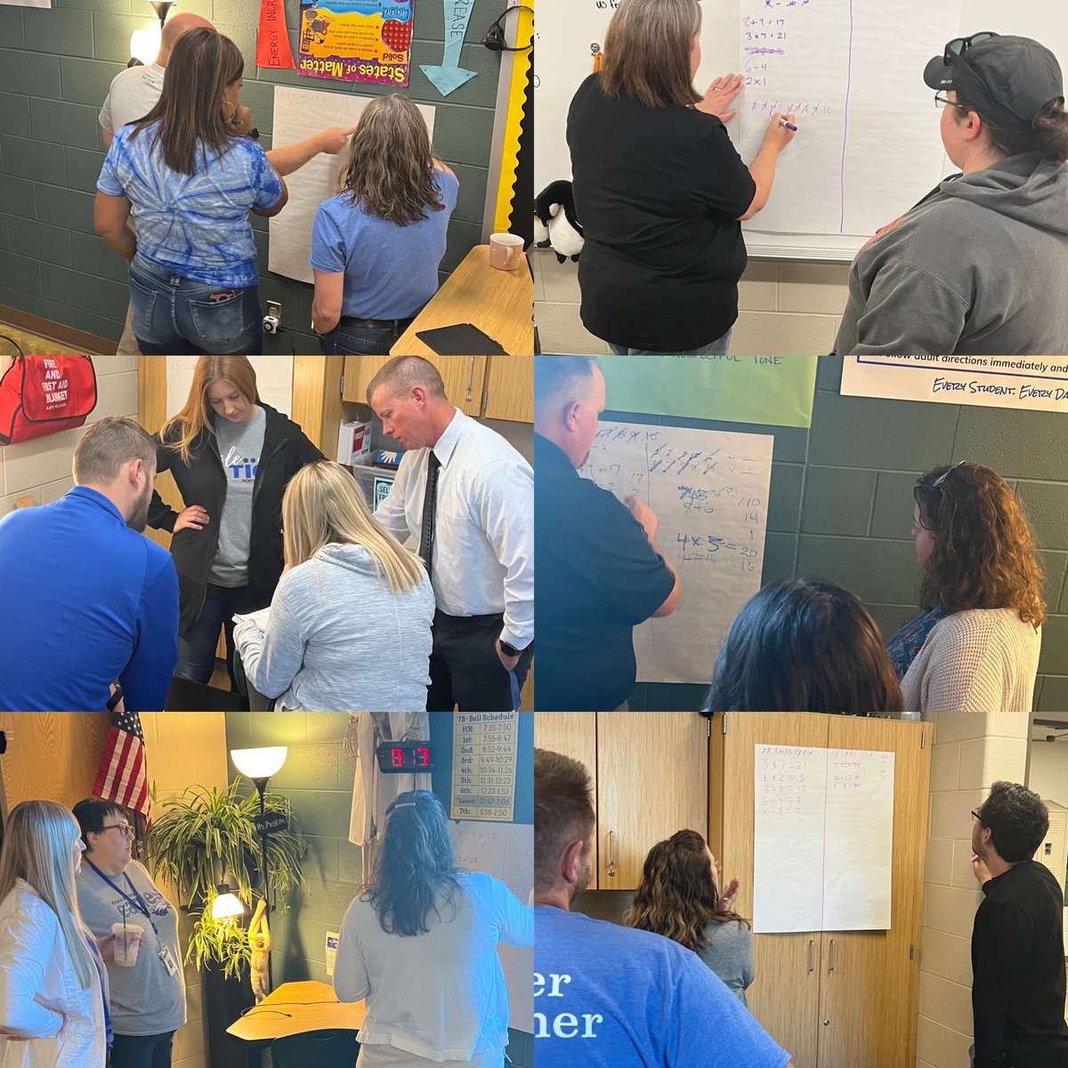 aharrison_teach's tweet photo. Middle school math and special education teachers started their day participating in an activity from @PeterLiljedahl’s Building Thinking Classrooms book. Great start to a day of professional learning! #GVEaglePD @GV_Schools https://t.co/ktOJoDDW9H