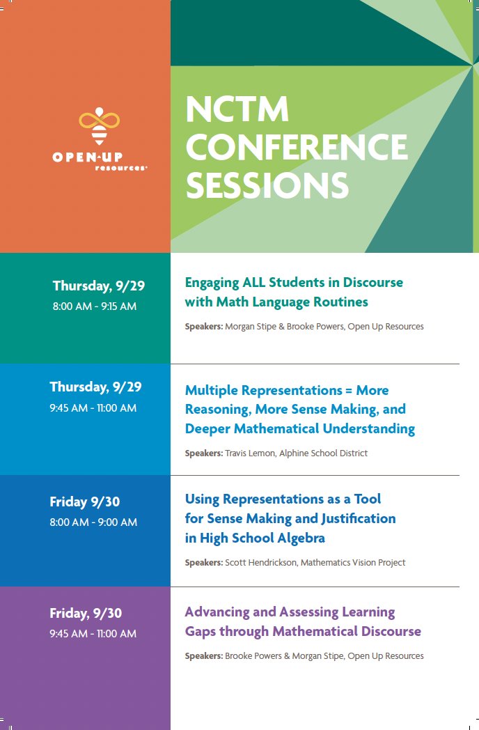 LBrookePowers's tweet image. Excited to head to #NCSM22 today and #NCTM22 later this week! 

Make sure to attend one of @openupresources sessions for some amazing learning plus great connections and I heard there may be some cool prizes.