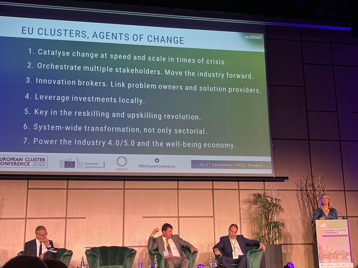 LuciaSeel's tweet photo. 7 clear reasons why & how #clusters are agents of change in 🇪🇺 as wrap-up of @BiancaDragomirD excellent keynote at #EUClusterConference in Prague, based on her @AVAESEN experience. Raising the bar for #clusterexcellence @Clusters_EU EU_Growth https://t.co/GELmH0G7yb