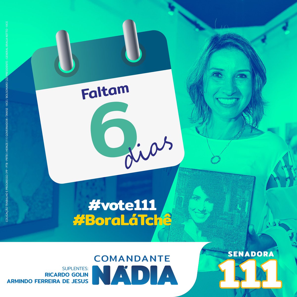 ComandanteNadia's tweet photo. Entrando na última semana de campanha! E eu conto com o teu voto no dia 2 de outubro. Vote 111. #boralátchê #nadianosenado #comandantenadia111 #vote111 https://t.co/qbOLTtURGp