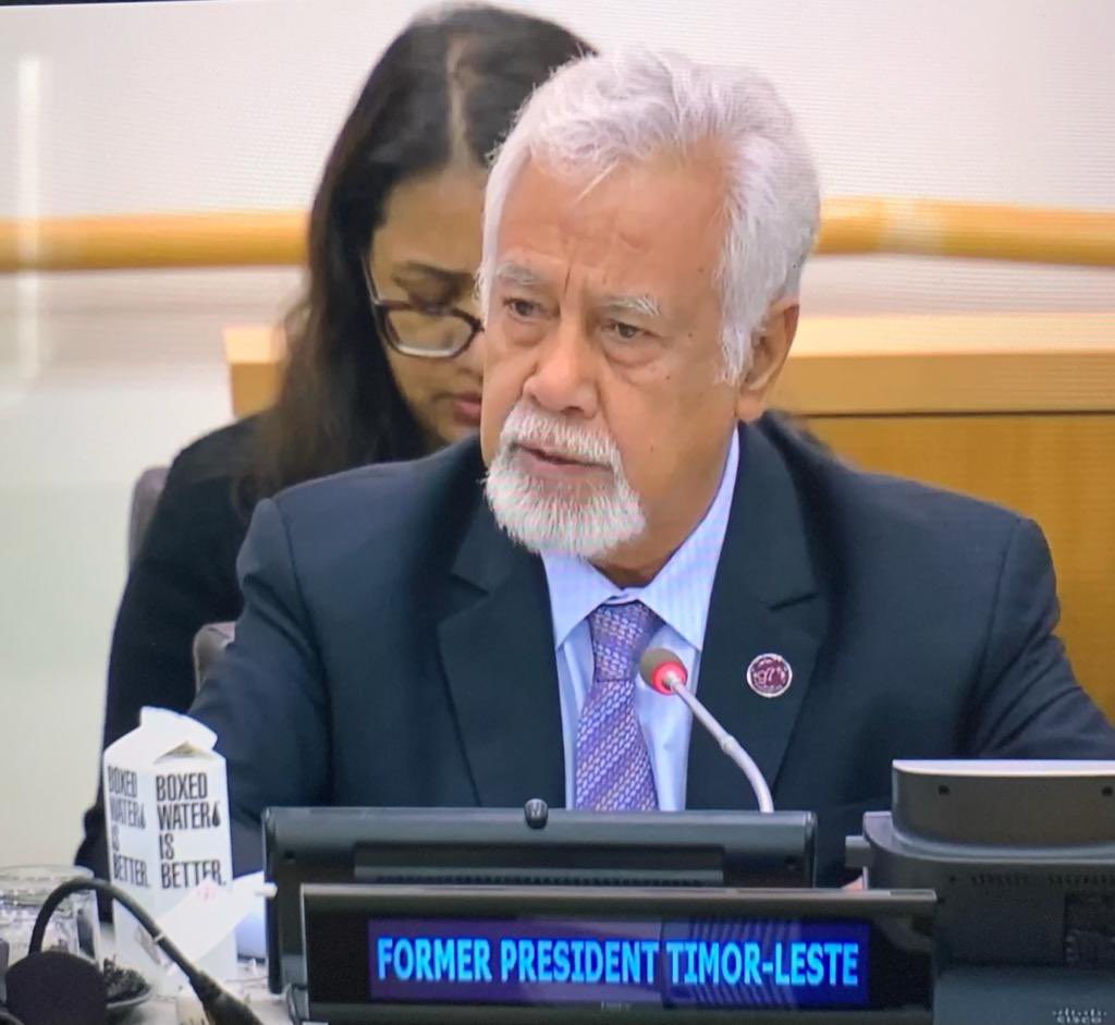Happening now @JoseRamosHorta1 and Fmr President Xanana Gusmao sharing Timor-Leste’s story @UN PBC meeting. Key to success, national leadership- credible, visionary, charismatic and capable of taking tough decisions that commands loyalty of the people. Viva 🇹🇱 @AdaljizaM #UNGA