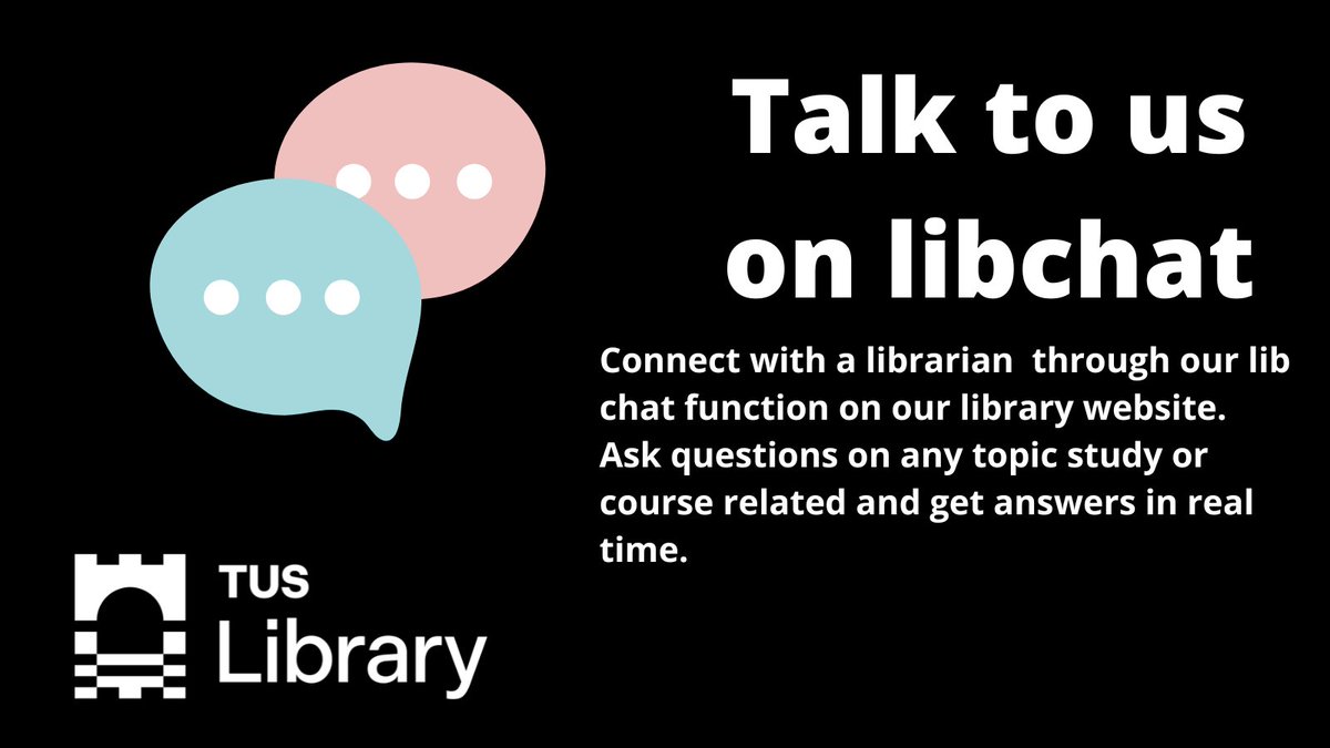 TUS_LibraryMD's tweet image. Have an issue with sourcing an article or question on databases? You can talk to a staff member over libchat. #librarychat #tuslibrary @TUS_Athlone_ @TUS_LibraryMD @TUS_LibraryMW