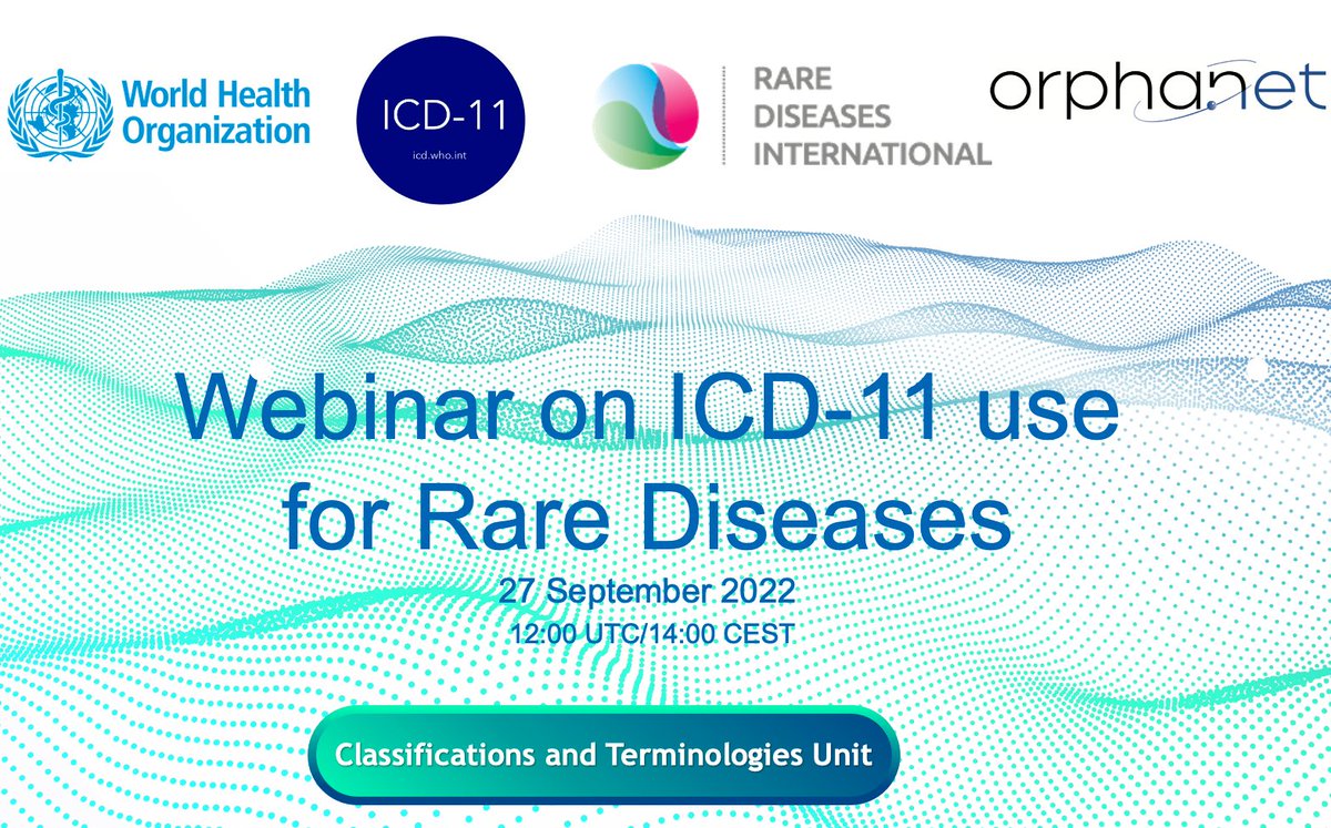 It is tomorrow! Join #ICD11 webinar at 12:00 UTC/14:00 CEST to learn more about ICD-11 use for Rare Diseases and spread the word. No need for registrations 
Link 👉 who.int/news-room/even…

#itallstartswithacode #icd11 #digitalhealth #ehealth #raredisease #orphanet #icd10