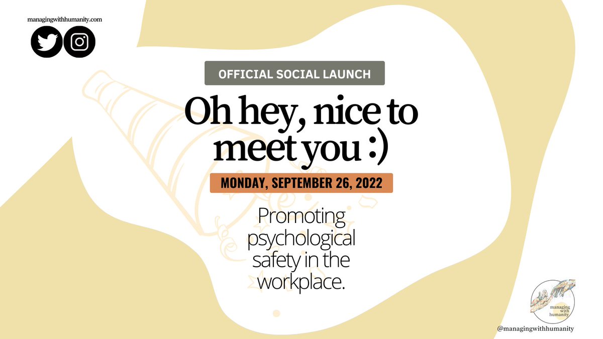 We are officially launched on #instagram (@managingwithhumanity) and #twitter! Let's chat about #psychologicalsafety in the #workplace :) For more information on our approach and what we do, visit managingwithhumanity.com or write to us at info@managingwithhumanity.com.