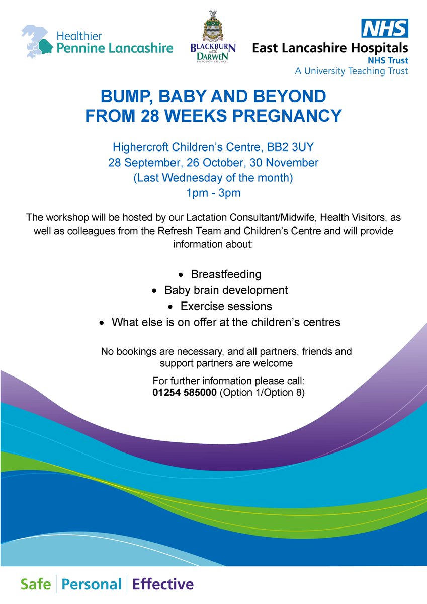 🤰 𝗕𝘂𝗺𝗽, 𝗕𝗮𝗯𝘆 𝗮𝗻𝗱 𝗕𝗲𝘆𝗼𝗻𝗱 𝗳𝗿𝗼𝗺 𝟮𝟴 𝗪𝗲𝗲𝗸𝘀 𝗣𝗿𝗲𝗴𝗻𝗮𝗻𝗰𝘆
📍 Highercroft Children’s Centre, BB2 3UY
📅 28 September, 26 October, 30 November (Last Wednesday of the month)
🕐 1pm - 3pm