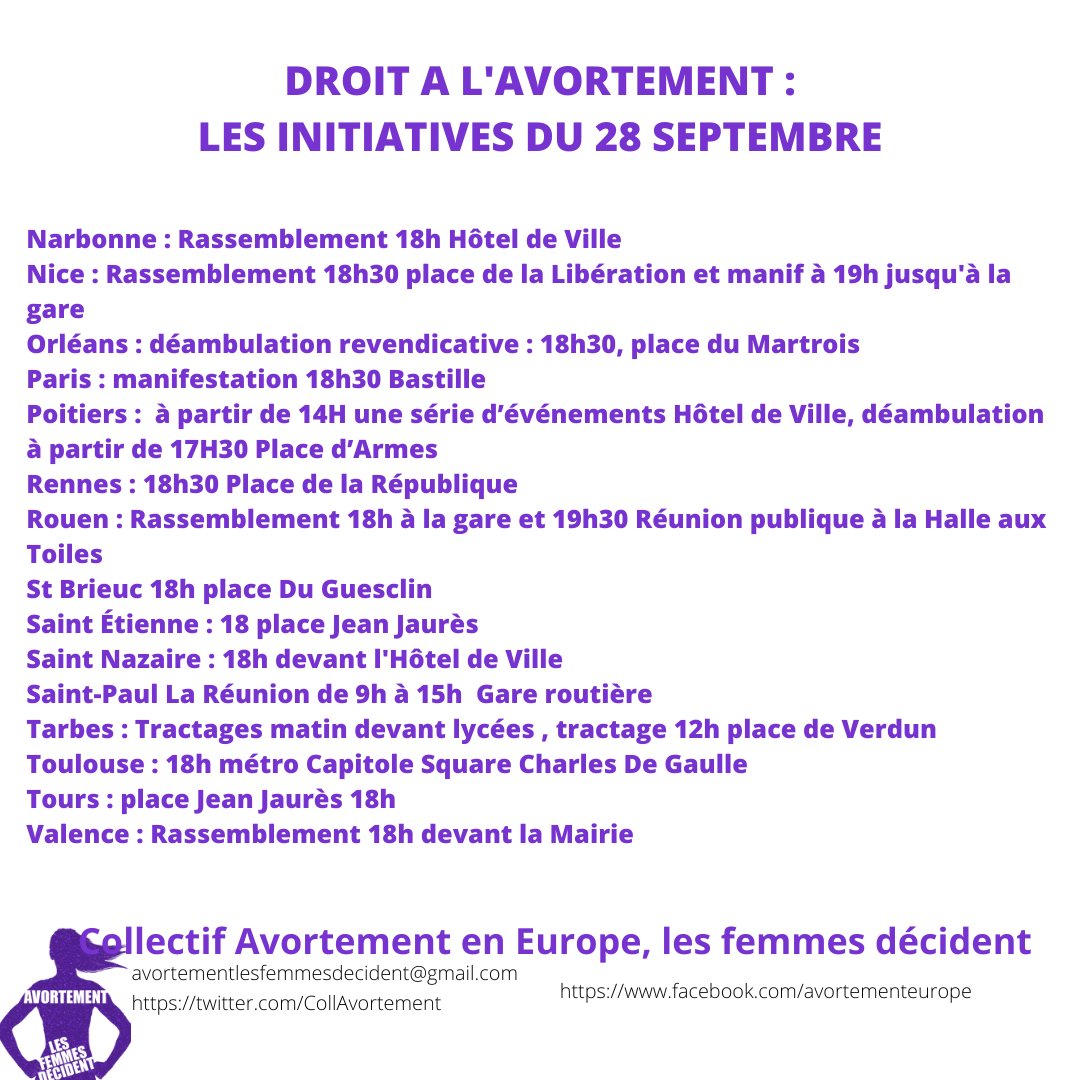 Des initiatives partout le #28septembre pour défendre le droit à l'#avortement