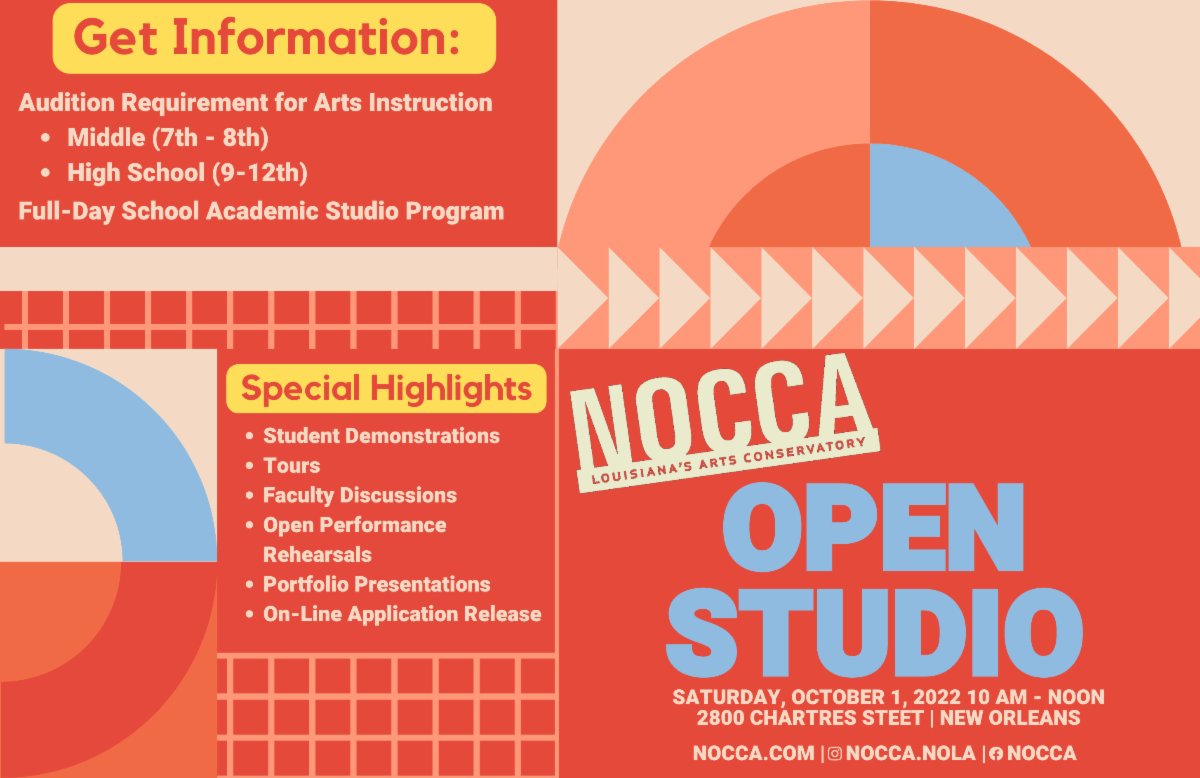 Classes for adults and non-NOCCA students, a closing reception for Marcus Brown's gallery exhibition of augmented reality artwork, an open house, and much more news from the NOCCA Foundation! conta.cc/3SahbxO