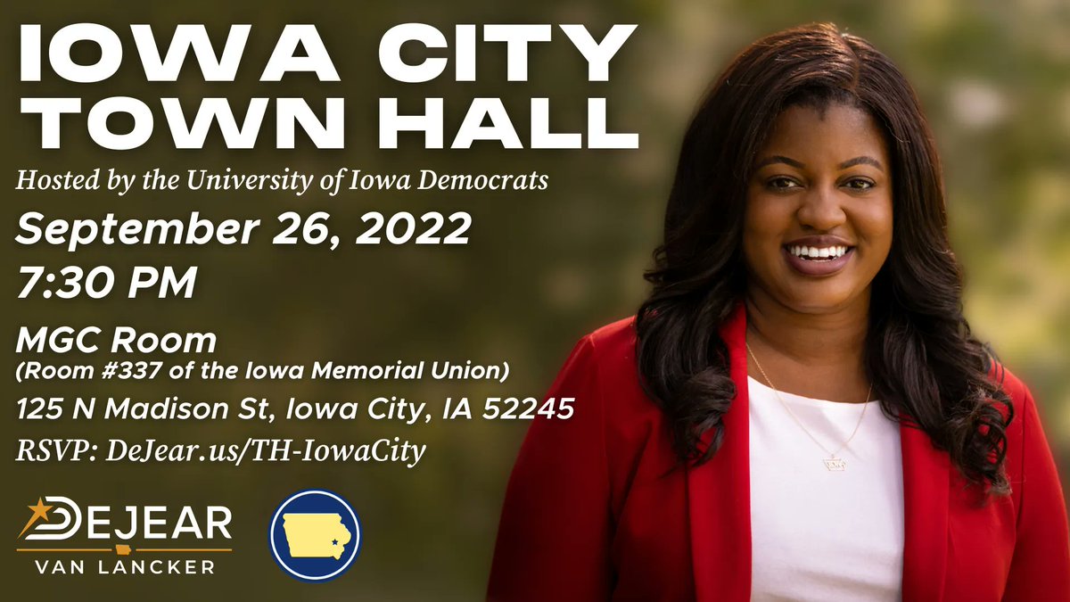 DeidreDeJear's tweet photo. Tonight at our Iowa City Town Hall, I’ll be delivering a special address. Trust me- you do not want to miss it.
RSVP at https://t.co/jRoNCfNh2i https://t.co/IrPfvDhWf9
