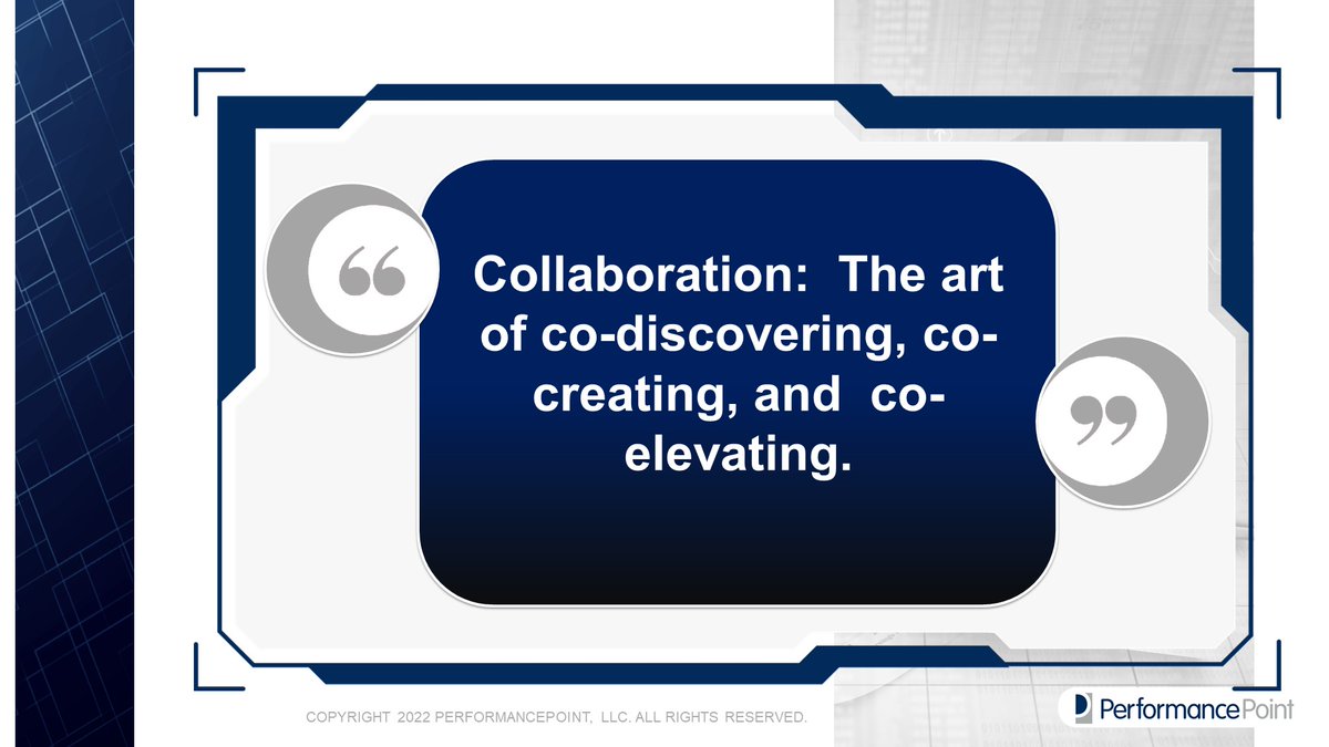 Collaboration: The art of co-discovering, co-creating, and co-elevating.

#collaboration #elevation #discovery #creation #innovation #liveyourpossible