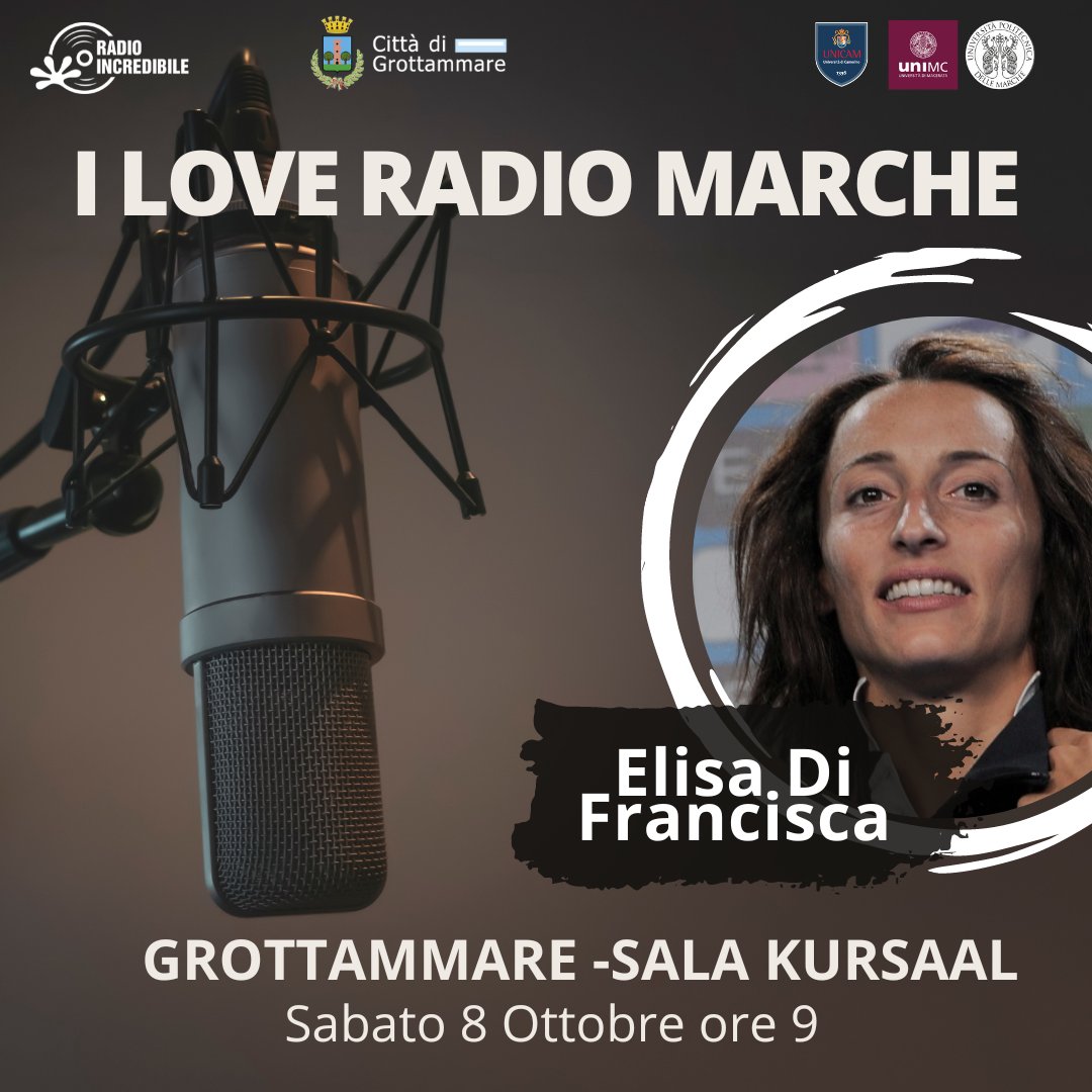 I LOVE RADIO MARCHE: sabato 8 Ottobre 2022 dalle ore 9 presso la sala Kursaal a Grottammare.
🟠Fra gli Speaker, Elisa Di Francisca <a href="/ElisaLovesJesi/">Elisa Di Francisca</a> 🟢Partecipazione Gratuita
➡️ Info e iscrizioni: bit.ly/3Sz2uEp

Con <a href="/UniCamerino/">Unicam - Università di Camerino</a> <a href="/UniMC/">Università di Macerata</a> <a href="/UnivPoliMarche/">UnivPM</a> 
#digital #coaching