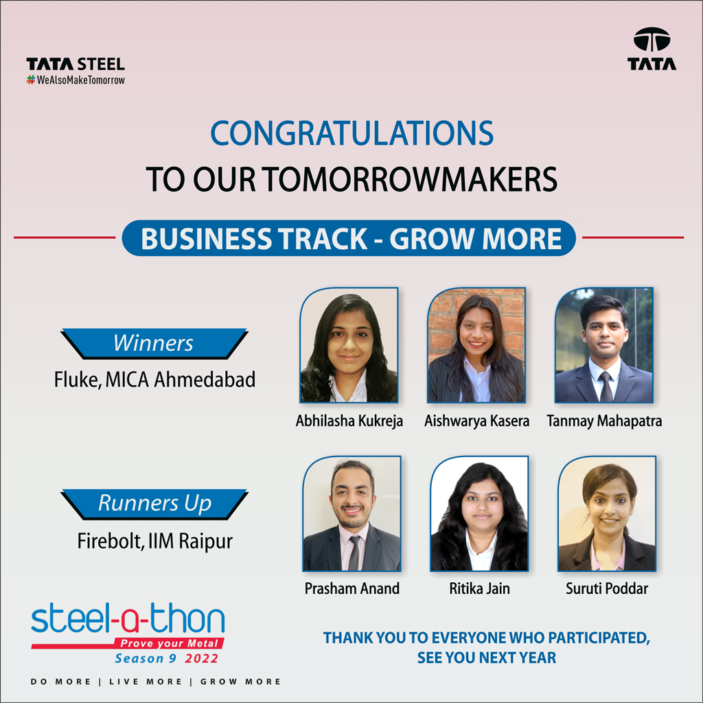 TSCampusConnect's tweet photo. We extend our heartiest congratulations to all the winners, and a big thank you to all the participants whose fiery passion and brilliant ideas made season 9 of Steel-a-thon a grand success!
We look forward to welcoming more innovative ideas in Season 10.
#TataSteel #Steelathon https://t.co/MsAg79DOWn