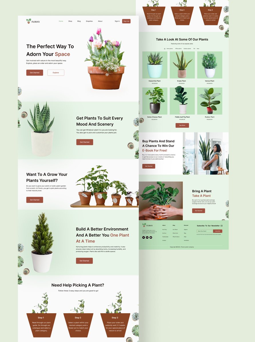 inteehsmind's tweet image. Here&apos;s a plant webpage i made last month.
Quick story about how it happened. Day 1 of d #i4gdesignchallenge , i thought d task was to create a plant landing page, so i worked on this page &amp;amp; was about to submit when i saw the actual task about an hr to the deadline😂. How&apos;d i do?