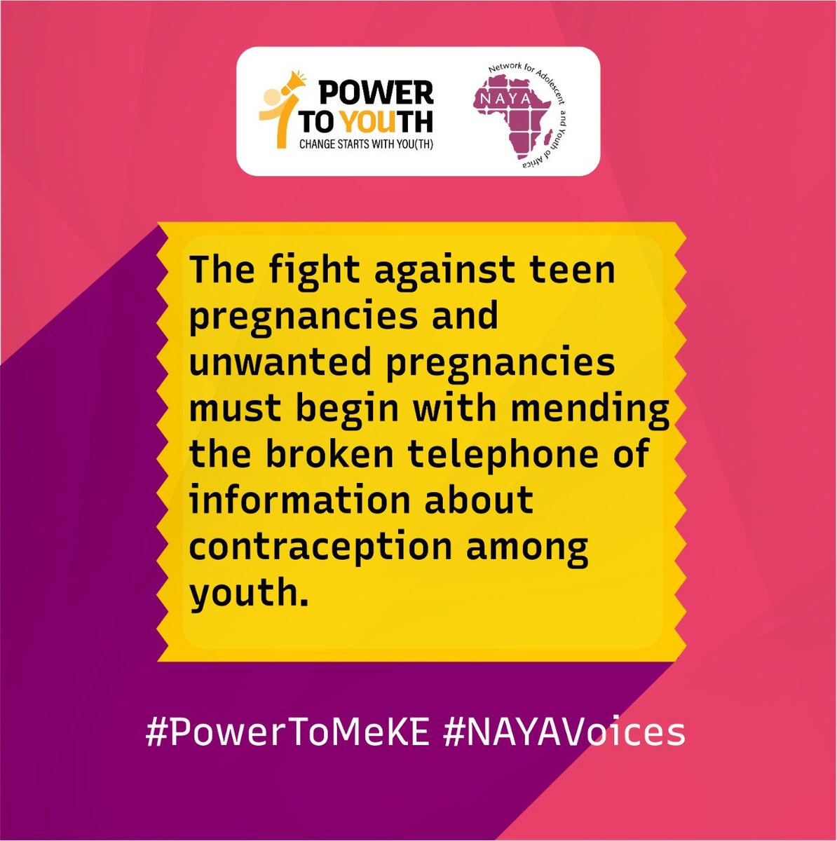 TheSarahOuma's tweet photo. It is dangerous that we excpect teenagers to get comprehensive sex education from there peers. To fight teen pregnancies, adolcents need accurate and tailored information
#PowerToMeKE 
#NAYAVoices https://t.co/jLvhByfoQg