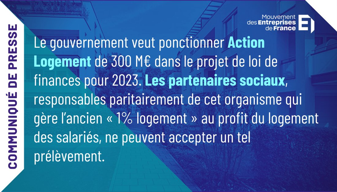 COMMUNIQUÉ COMMUN | #PLF2023 : <a href="/ActionLogement/">Action Logement</a>, une décision inacceptable et un affront au #paritarisme 
<a href="/CFDT/">CFDT</a> <a href="/lacgtcommunique/">La CGT</a> <a href="/force_ouvriere/">force_ouvriere</a> <a href="/CFECGC/">CFE-CGC</a> <a href="/SyndicatCFTC/">Syndicat CFTC</a> <a href="/CPMEnationale/">CPME</a>
Lire le communiqué 👉 bit.ly/3rb7V0k