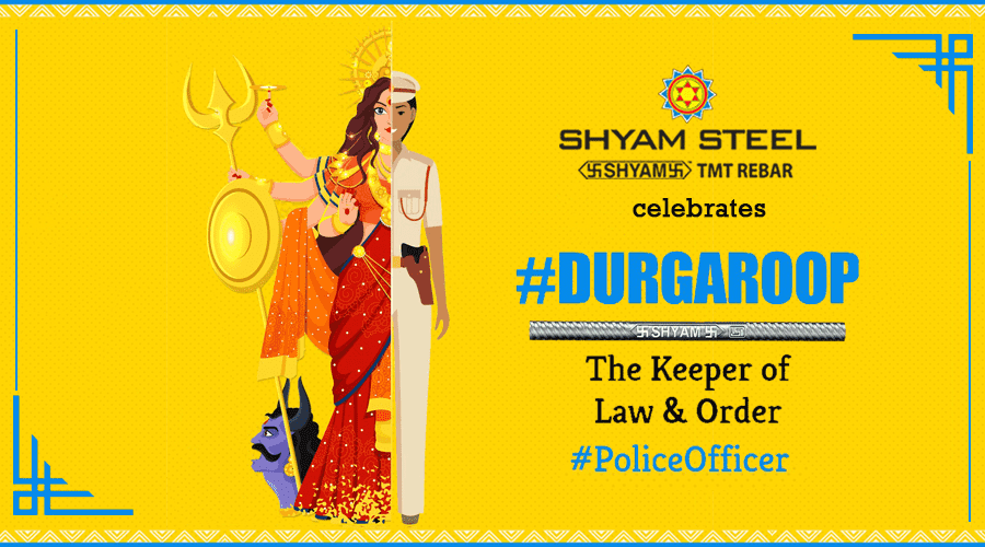 shyamsteel's tweet photo. Maa Durga represents distinct attributes &amp; embodies different identities in each form she manifests. Similarly, a woman also plays a variety of roles. As a #policeofficer, she risks her life daily to protect humanity. 

#DurgaRoop #ShyamSteel #flexiSTRONG #TMTBar https://t.co/FqNg0NQnsn